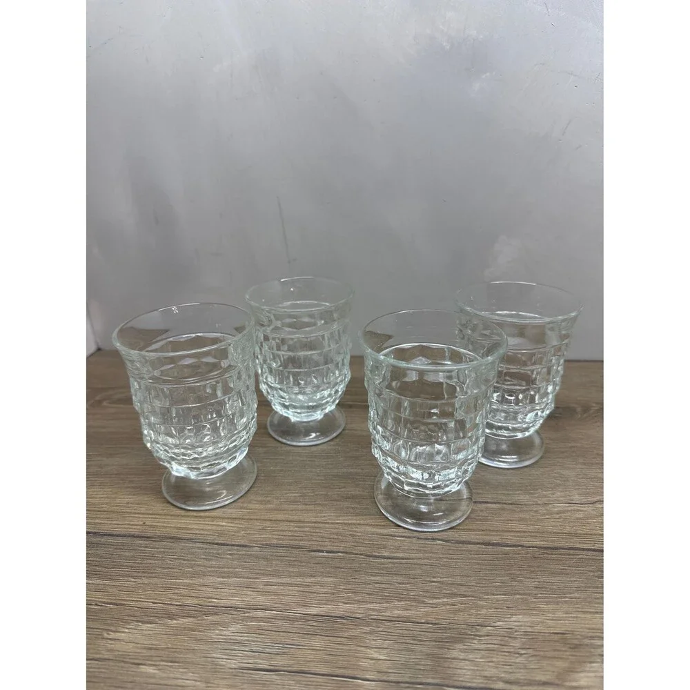 Vintage 1960s Indiana Glass Whitehall Cubist Clear Glass Set Mid Century